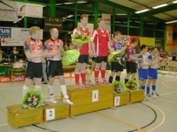 Siegerehrung beim Radball-Europa-Cup in Bilshausen.